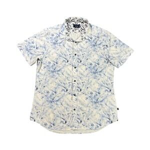 7Diamonds Men's Large Blue White‎ Abstract Watercolor 4-Way Stretch S/S Shirt